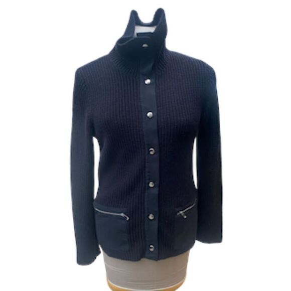 Jones New York Sport Cardigan Black Snap Front Zip Pockets Sz. L - Picture 2 of 10